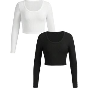 SOLY HUX Girl's Long Sleeve Crop Tops T Shirts 2 Piece Casual Ribbed Knit Round Neck Fitted Basic Tees Clothes