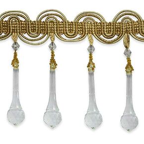 Trims by the Yard 5 Yards of Acrylic Bulb Beaded Fringe Trim, Champagne