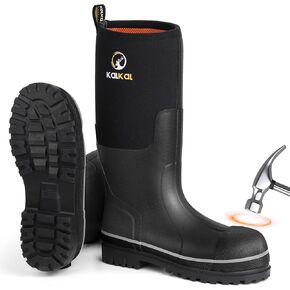 Kalkal Tall Steel Toe Men's Rubber Work Boots, Waterproof Rubber Steel Toe Boots For Men With Steel Shank, Anti-Smash Puncture-Proof Safey Rubber Boot for Manufacturing Construction, Size 6-14
