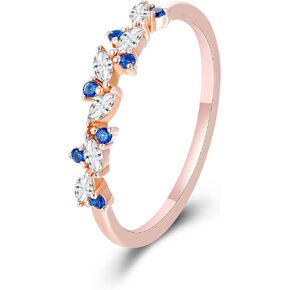 Art Deco 0.07 Carat Created Blue Sapphire Stackable 925 Silver Wedding Ring Gift, 0.27 ctw Marquise White Cubic Zirconia Sterling Silver Wedding Band for Women, Half Eternity Birthstone Promise Ring for Her with Gold Plating 4-9 Size
