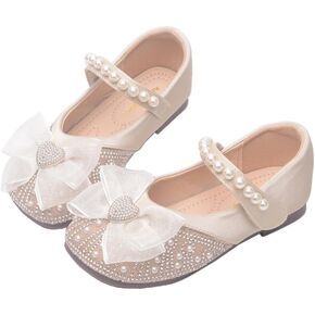 Girls Ballerina Dress Shoes with Bow Glittler Flower Wedding Party Princess Mary Jane Flats for Toddler/Little Kid