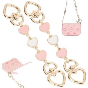 2Pcs Purse Chain Strap Extende, DIY Flat Chain Strap Handle Bag Accessories Replacement Womens Accessory Bag Chain Straps Heart Shape