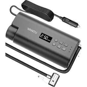 YANTU Portable Air Compressor Tire Inflator,Wired Electric Pressure Car Air Pump, 12V Dc Small Auto Tire Pump with Digital Display Auto Shut Off for Car,Bicycle,Motorcycle,Balls & Other Inflatables