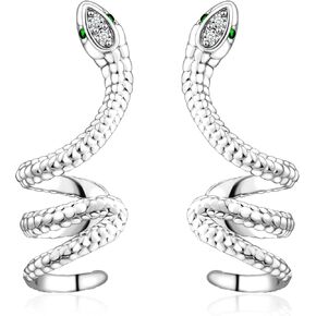 Snake Cuff Earrings for Women - Silver Snake Crawler Climber Studs Earring Piercing CZ Ear Stud Zircon Snake Wrap Earrings Jewelry Adjustable