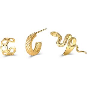 Vintage Snake Ear Clip Set for Women Teen Girls Boho Chunky 14k Gold Silver Non Piercing Cartilage Cuff Earrings Gothic Serpent Clip On Wrap Earrings