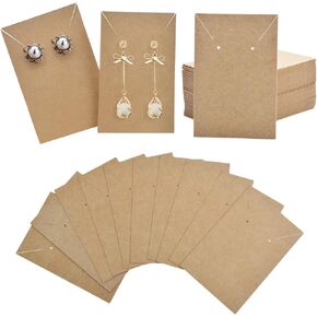 Aylifu Earrings and Necklace Display Cards, 100 Pieces Earring Card Holder Display Cards Blank Kraft Paper Tags for Ear Studs, Earrings, Necklaces - Kraft Color, 3.5 x 2.4inch