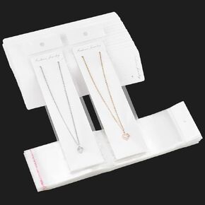 PH PandaHall 100pcs Necklace Display Card Set Cardboard Paper Cards White Rectangle Display Tags with Self Adhesive Bags Self-Sealing OPP Bags for Necklace Earring Jewelry Display