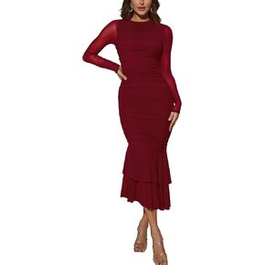Atizon Elegant Ruched Bodycon Evening Dresses for Women Cocktail Party Formal Maxi Mermaid Dress