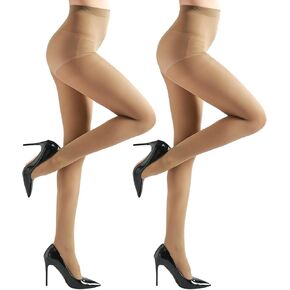 YAGAXI Semi Opaque Control Top Pantyhose for Women - 2 Pairs High Waist 40D Women's Tights