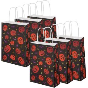 MEHOFOND 16 Pcs Halloween Paper Gifts Bags with Handles, Pumpkin Bat Halloween Treat Bags, Black Trick or Treat Candy Bags for Kids, Goodie Present Bags for Holiday, Halloween Party Supplies