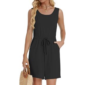 elescat Rompers for Women Summer Sleeveless Casual Short Tank Top Jumpsuit with Pockets