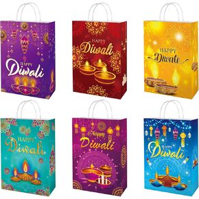 18 PCS Diwali Gift Bags Diwali Favors Bags with Handle Diwali Paper Treat Bags for Indian Diwali Party Decoration Supplies