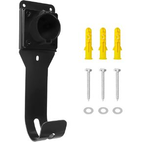 Heavy-Duty Wall-Mount EV Charger Holder for SAE J1772, Cable Organizer & Nozzle Dock with J-Hook, Electric Vehicle Charging Holster for Indoor/Outdoor Use