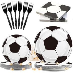 96 Pcs Soccer Party Supplies Bundle Paper Plates Napkins Sports Sports Party Birthday Decorations Favors For Kids (Soccer)