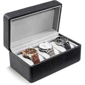 ProCase Watch Travel Case for Men Women, 3-Slot PU Leather Travel Watch Box, Shockproof Watch Carrying Case for Travel, Watch Gifts Box With Pillow for Birthdays Anniversary Christmas -3 Slot, Black