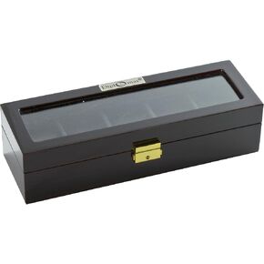Diplomat 31-57501 Ebony Wood Finish with Clear Top and Black Leather Interior 5 Watch Storage Case