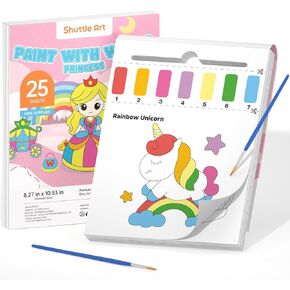 Shuttle Art Paint with Water Coloring Book for Kids, 25 Sea World Themed Pages with 2 Brushes, Mess-Free Watercolor Paint Set, Travel-Friendly Art Craft Gift for Toddlers, Birthday Christmas Gift