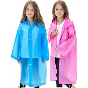 2 Pack Waterproof Raincoats for Kids Reusable,EVA Rain Ponchos Emergency Rain Jacket for Children, Boys and Girls