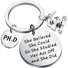 BEKECH PHD Graduation Gift Doctor of Philosophy Keychain Doctorate Gift PhD Charm Jewelry PhD Finished Gift
