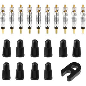 Valve Core Repair Kit for Presta, Including 10pcs Valve Cores, 10pcs Tyre Valve Core Stem Caps and Valve Core Remover Removal Tool Tubeless Valve Bike Replacement Accessories for MTB Bicycle Tires