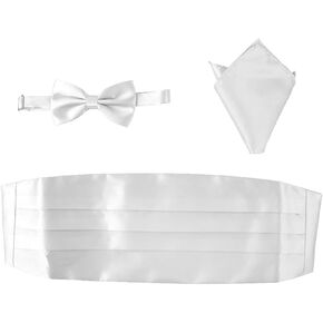 VICASKY 3pcs Mens Formal Woven Satin Cummerbund Mens Premium Cummerbund Adjustable, Bow Tie, Handkerchief Mens Cummerbund Bow Tie Set, Include Cummerbund, Bow Tie, Pocket Square