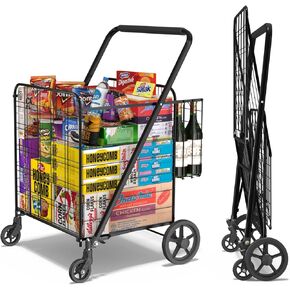 Folding Shopping Cart for Groceries,Large Capacity Grocery Cart, 360° Rolling Swivel Wheels, 220 LBS Heavy Duty Utility Cart for Groceries Laundry Luggage,Shopping