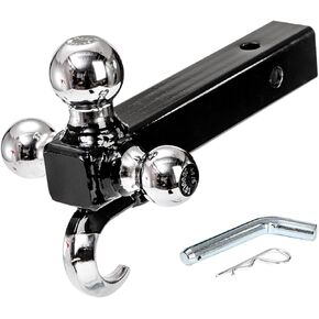 Yopay Trailer Hitch Tri-Ball Mount with Hook, Tactical Tow Hook 3 Ball Truck Hitch, Trailer Ball Size 1-7/8", 2" and 2-5/16", Fit 2 Inch Hitch Receiver