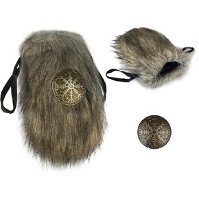HiiFeuer Viking Faux Fur Belt Bag Nordic Badge Belt Pouch Fuzzy Portable Drawstring Purse Medieval Cosplay Side Pack Dice Bag (Brown A)
