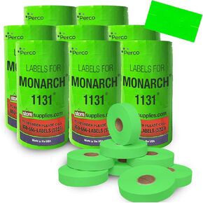Perco Fluorescent Green Pricing Labels for Monarch 1131 Price Gun – 8 Sleeves, 64 Rolls Value Pack - 160,000 Price Marking Labels – with Ink Rolls Included