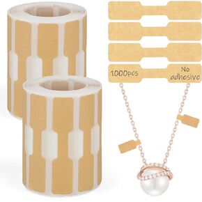 1000Pcs Jewelry Tags Roll for Necklace Earring Price Identify Rectangle Shape Self-Adhesive Blank Dumbbell Jewelry Stickers Labels Pricemarker Tag Sticker for Bracelet Ring Clothing Display