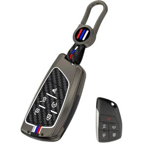 for GMC Chevy Key Fob Cover Case Metal Shell Smart Keys Holder Protector Compatible for 2022 2023 Chevrolet GMC Sierra 1500 Yukon Suburban Tahoe Denali Buick (BX5-Carbon Fiber)