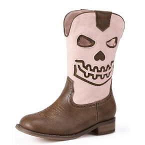 PANDANINJIA Girls Cowboy Boots For Boys Kids Toddler Western Mid Calf Cowgirl Boots Riding Shoes With Halloween Skull Element Booties