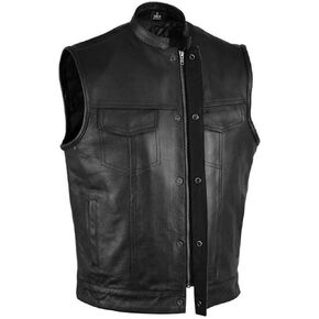 EXCELSIOR INT Men's Sons of Anarchy Leather Vest With 2 Gun 2 Chest Pockets Single Back Panel Motorcycle Rider Jacket