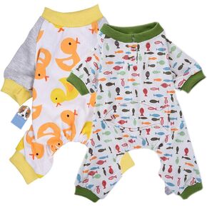 Amakunft 2-Pack Dog Clothes Dogs Cats Onesie Soft Dog Pajamas Cotton Puppy Rompers Pet Jumpsuits Cozy Bodysuits for Small Dogs and Cats