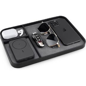 SENEN Leather Tray, Stylish and Organized Multifunctional Tray, for Table Entryway, Premium PU Leather, Catchall Tray for Keys, Watch, Wallet, Jewelry, and More (Brown Frame)