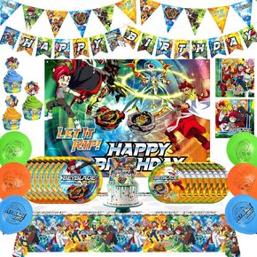 Treasures Gifted Officially Licensed BEYBLADE BURST Party Supplies - Serves 16 Guests Ultimate Set BEYBLADE Party Supplies - BEYBLADE Birthday Party Supplies - BEYBLADE Tablecloth Plates Banner & More