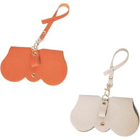 Leather Sunglasses Case Portable Leather Sunglass Holder for Bag Sunglasses Bag for Travel 2 Pcs Glasses Organizer Bag with Strap for Women and Men, Gray, Orange