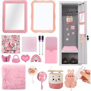 Locker Accessories Kits for Girls with Magnetic Whiteboard Locker Mirror Locker Rug and Pen Holder Back to School Essentials for Locker Organizer