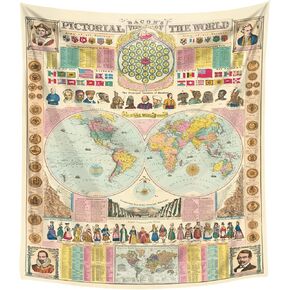 Retro Map of the World (Orbis Terrarum) by Petrus Plancius 1594 | Bacon's Pictorial View of the World Tapestry Wall Hanging, Vintage Historical Maps Tapestries for Bedroom College Dorm Home Decor