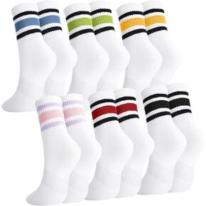6 Pairs Retro Stripe Tube Socks Classic Athletic Sport Running Crew Socks Casual Cotton Novelty Socks for women Girls