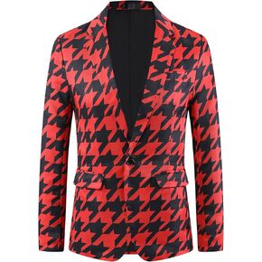 Lars Amadeus Houndstooth Pattern Blazers for Men's Prom Plaid Suit Jacket Business Sport Coats