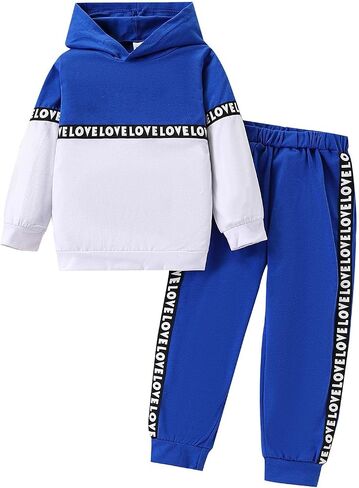 Toddler Girls 2-Piece Monogrammed Patchwork Colorblock Set Hooded Long Sleeve Top and Pants Set in Kuwait