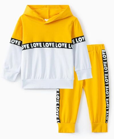 Toddler Girls 2-Piece Monogrammed Patchwork Colorblock Set Hooded Long Sleeve Top and Pants Set in Kuwait
