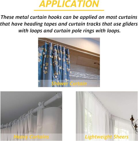 70 Pieces Slip on Drapery Hooks Metal Curtain Hooks Slip on Drapery Hook Pins for Window Curtain, Door Curtain and Shower Curtain (Silver) in Saudi Arabia