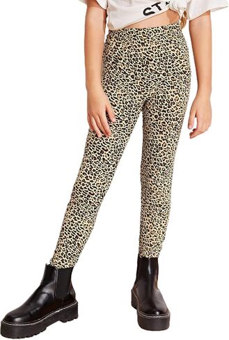 WDIRARA Girl's Leopard Print Elastic High Waist Leggings Casual Skinny Pants in Saudi Arabia