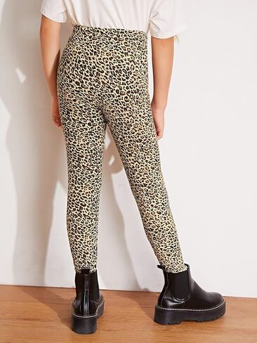 WDIRARA Girl's Leopard Print Elastic High Waist Leggings Casual Skinny Pants in Saudi Arabia