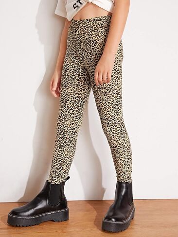 WDIRARA Girl's Leopard Print Elastic High Waist Leggings Casual Skinny Pants in Saudi Arabia