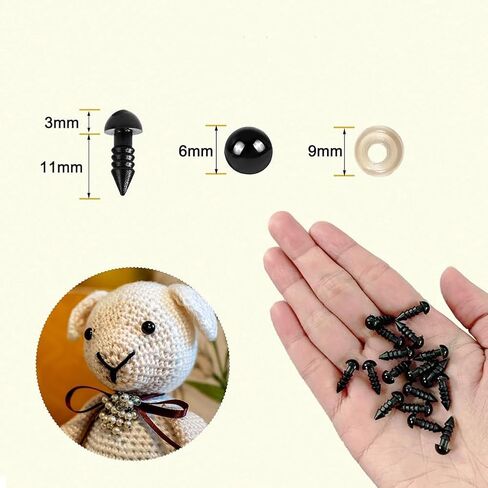 100 Pcs Small Black Safety Eyes Plastic Craft Eyes Doll Crochet Eyes Stuffed Animal Eyes Sew on Eyes Bear Puppet Eyes with 100 Pcs Washers 8mm in Saudi Arabia