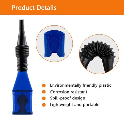 قطعتان من قمع البلاستيك المرن لزر التصريف للسيارات، قمع وقود تلقائي واسع الفم مع مقابض، قمع وقود السيارة متعدد الوظائف قابل للسحب لزيت المحرك والديزل والبنزين (أزرق وأبيض) in Kuwait