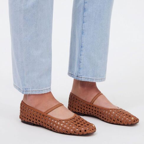 Woven Mesh Ballet Flats Shoes for Women with Elastic Strap Square Toe Breathable Slip On Flat Mary Janes Dress Casual Shoes in Saudi Arabia